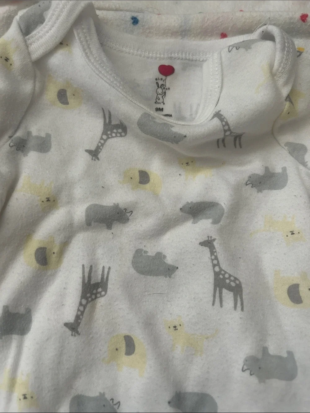 Long-Sleeve Baby One-Piece with Gray Safari Animals and Yellow Accents